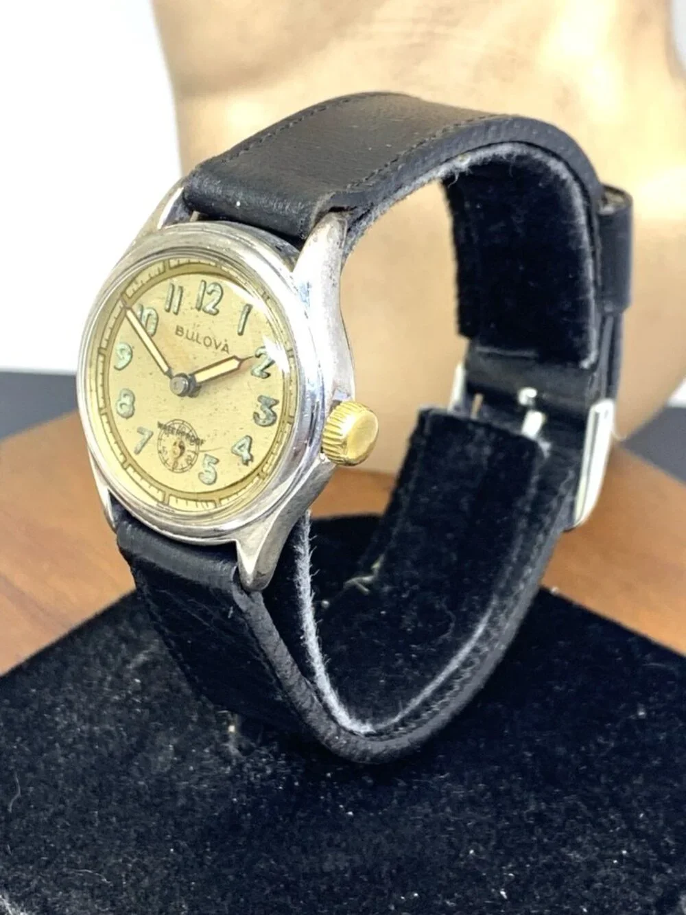 Bulova Watch Vintage WWII Military 10AE Manual Wind Leather Strap 28mm